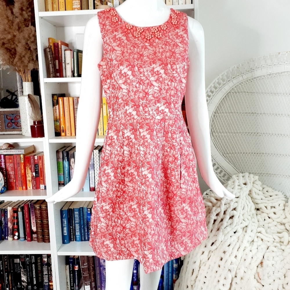 Alison Andrews Red White Floral  Sleeveless Tea Dress P2945